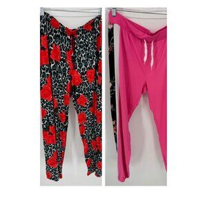 Rose & Leopard Print Womens 2 Pair Stretch Lounge Pants
